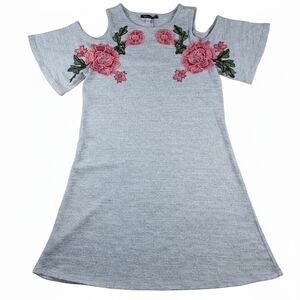 Xtraordinary Gray Cold Shoulder Dress Pink Floral Embroidery Jr S Boho Cottage